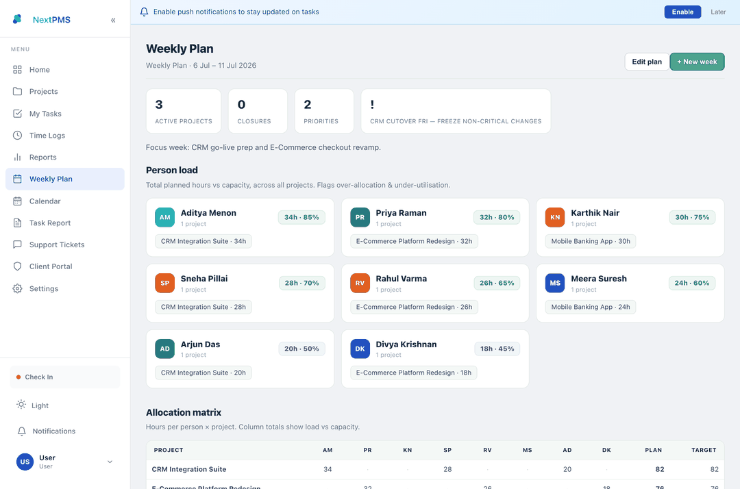 Animation: clicking Edit plan opens the allocation matrix builder